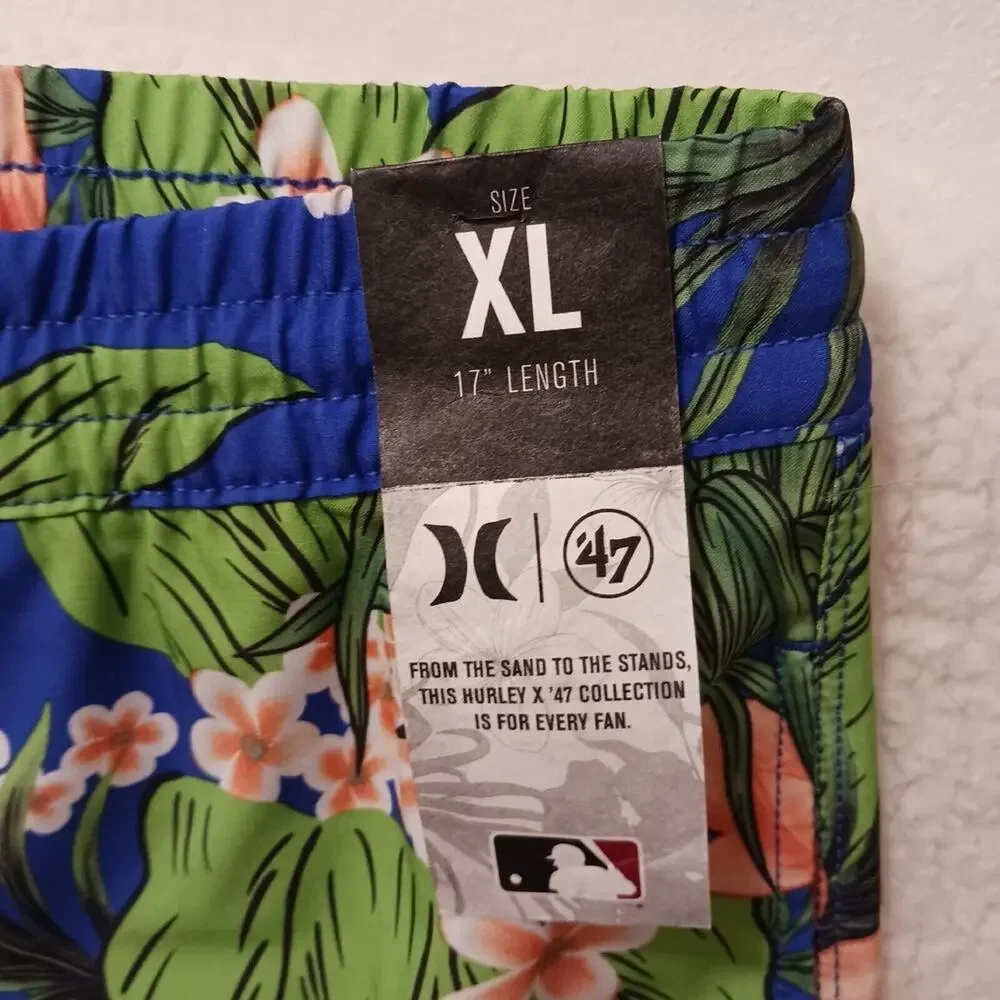 Hurley Swim Trunks MLB NEW YORK METS Men's XL BLUE Tropical Floral Board Shorts